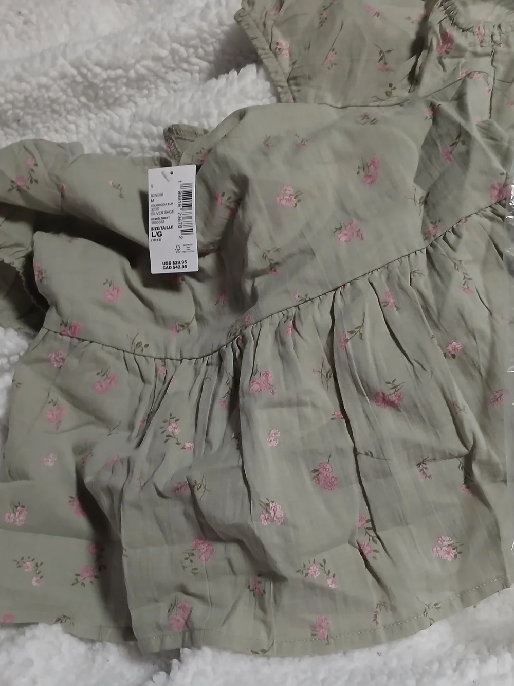 The Children's Place Sage Green Floral Peplum Dress with Pink Blossoms